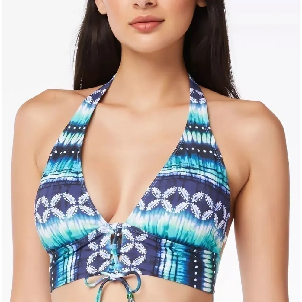 Bleu by Rod Beattie Lace-Up Halter Bikini Top Women's 14 Navy Blue padded swim